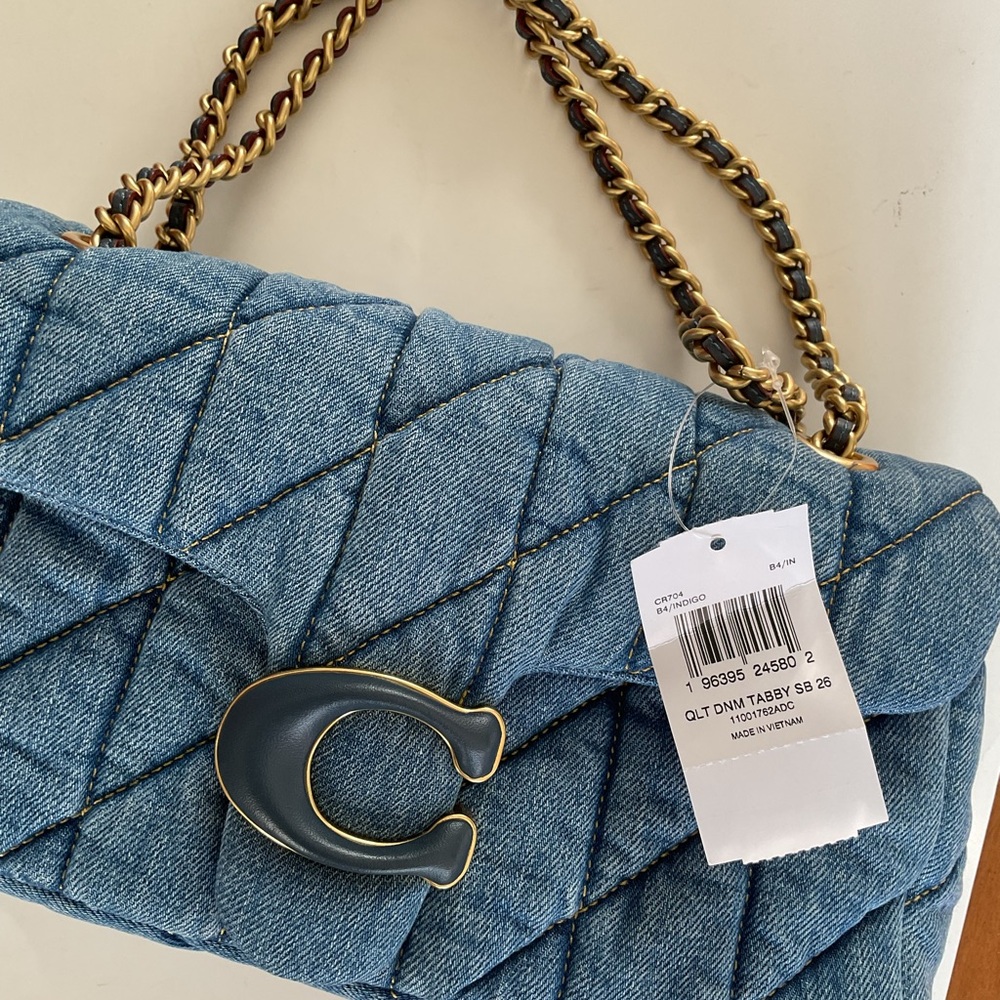 NWT🔥Coach Tabby 26 Light Blue Denim Quilted Shoulder Bag with Chain Strap - Picture 2 of 7
